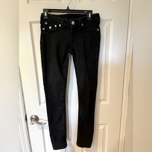 True religion. Skinny stretch, low rise, tall jeans.